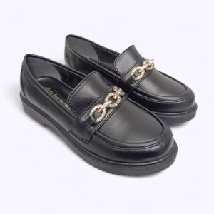 Derbies Femme 100% Cuire avec motif Doré moderne – Réf H601 Noire - Caramel