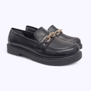 Derbies Femme 100% Cuire avec motif Doré moderne – Réf H601 Noire