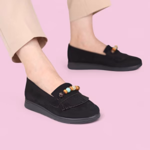 Mocassin en daim Souple avec perles - Noire - Réf RS006