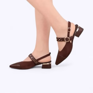 Escarpn Slingback dain avec pointeur Cuire - Marron – W2660