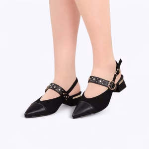 Escarpn Slingback dain avec pointeur Cuire- Noire – W2660