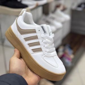 Basket Femme compensé orthopédique Blanc Beige Foncé Réf : H101