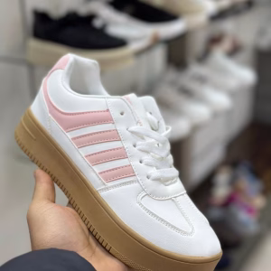 Basket Femme compensé orthopédique Blanc avec Rose BB Réf : H101