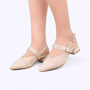 Escarpn Slingback dain avec pointeur Cuire- Beige – W2660