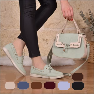 Pack Mocassin et Sac Tendance Femme Réf:MS2 - Vert Claire - Beige - Bleu mer - Marron - Rouge Bordeaux - Bleu Ciel - Noire - Crème - Marron chocolat